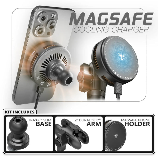 Qi2/MagSafe Charging & Cooling Phone Holder  | TRAXX™ - Slim Track Base | 2" DuraLock Arm