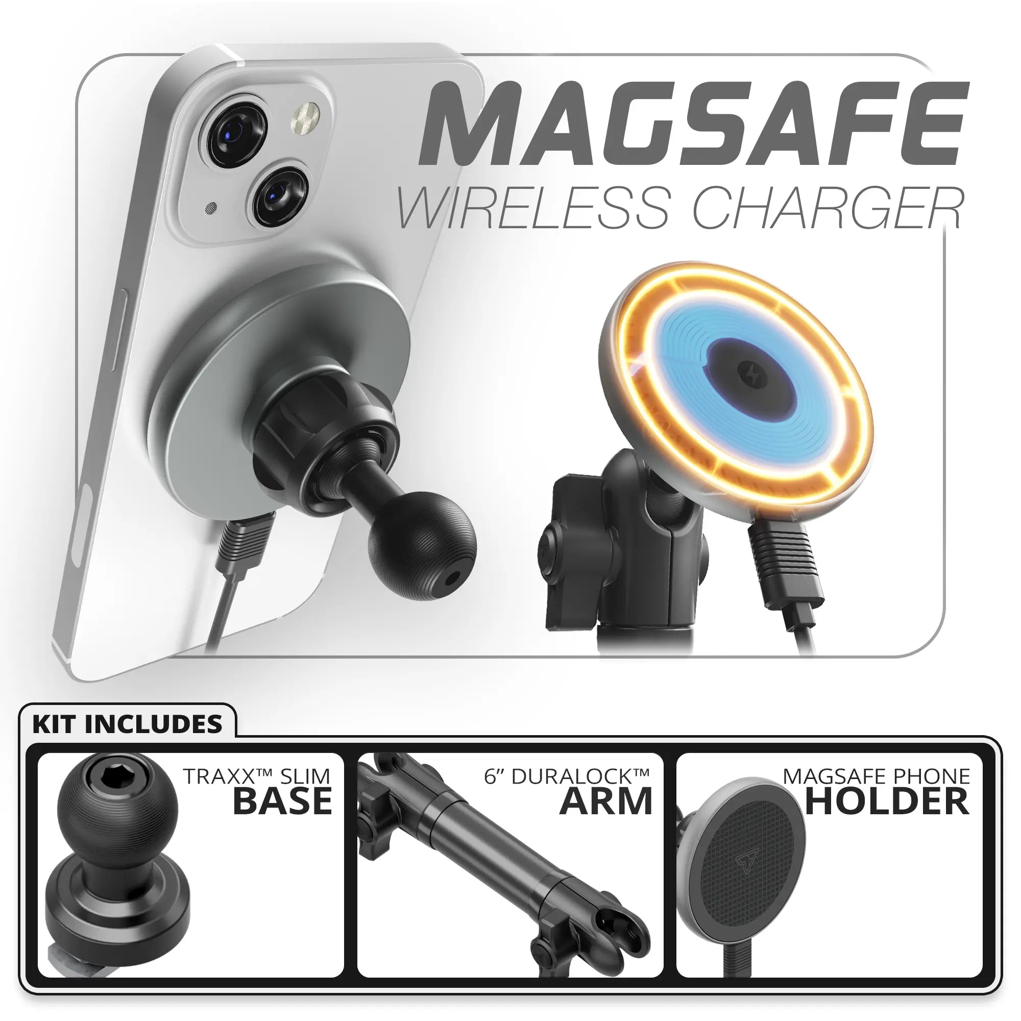 MagSafe Charging Phone Holder  | TRAXX™ - Slim Track Base | 6" DuraLock Arm