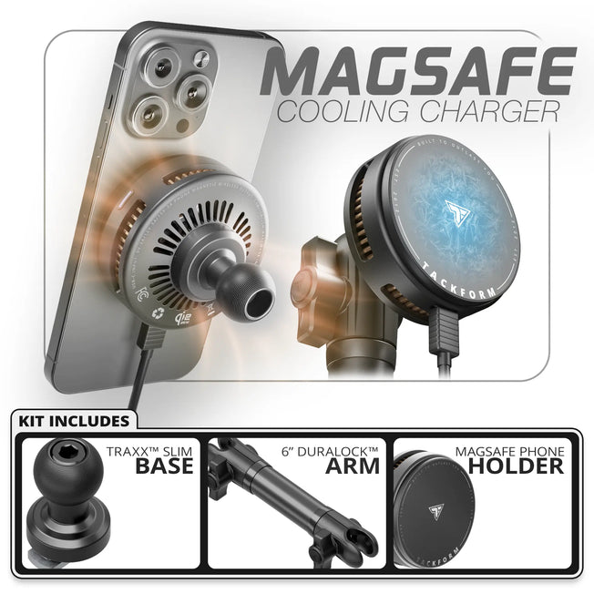 Qi2/MagSafe Charging & Cooling Phone Holder  | TRAXX™ - Slim Track Base | 6" DuraLock Arm