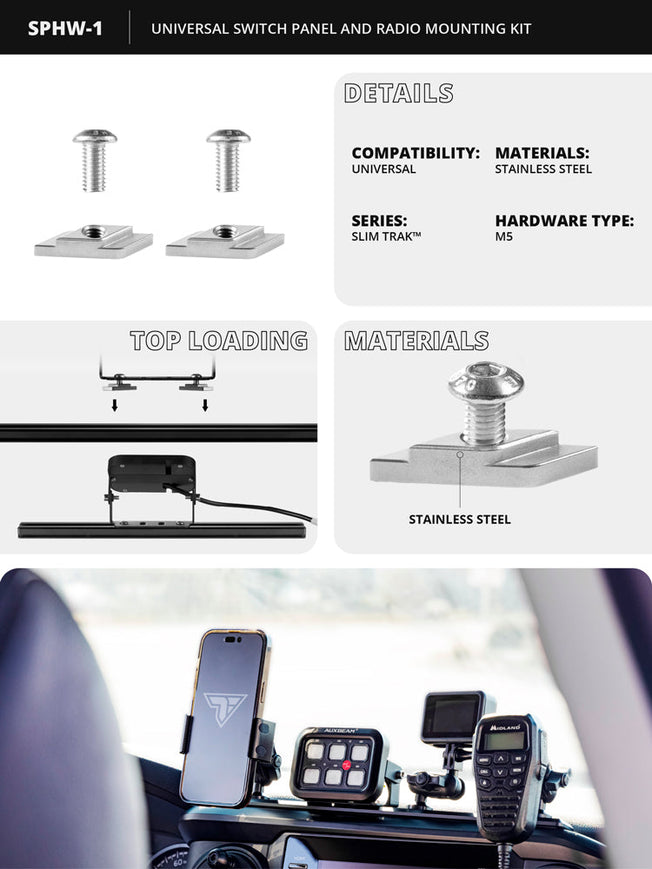 Switch Panel and Radio Mounting Hardware Kit | ONLY for use with Tackform TRAXX™ - Slim Track  and TRAXX™ - Fast Track