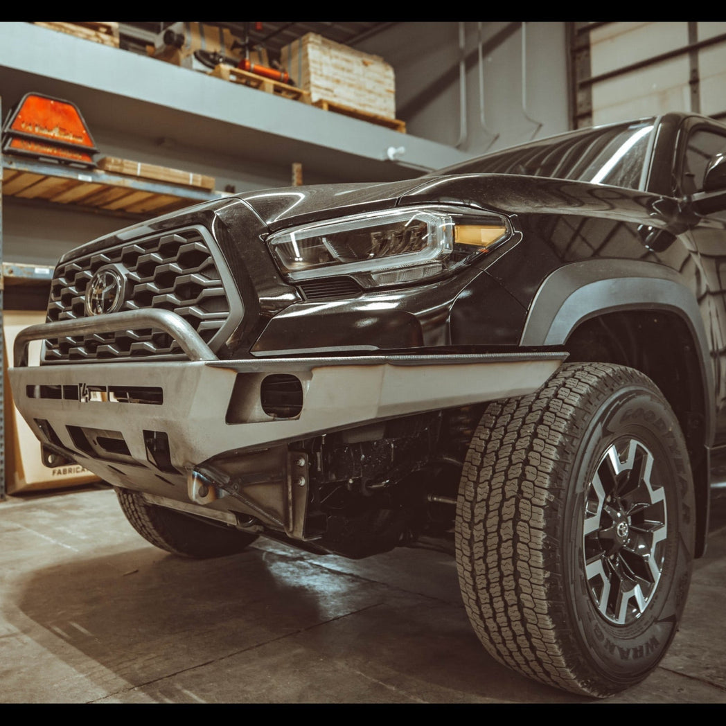 Close up of the plated side wings of the C4 Overland front bumper for the 3rd Gen Tacoma.