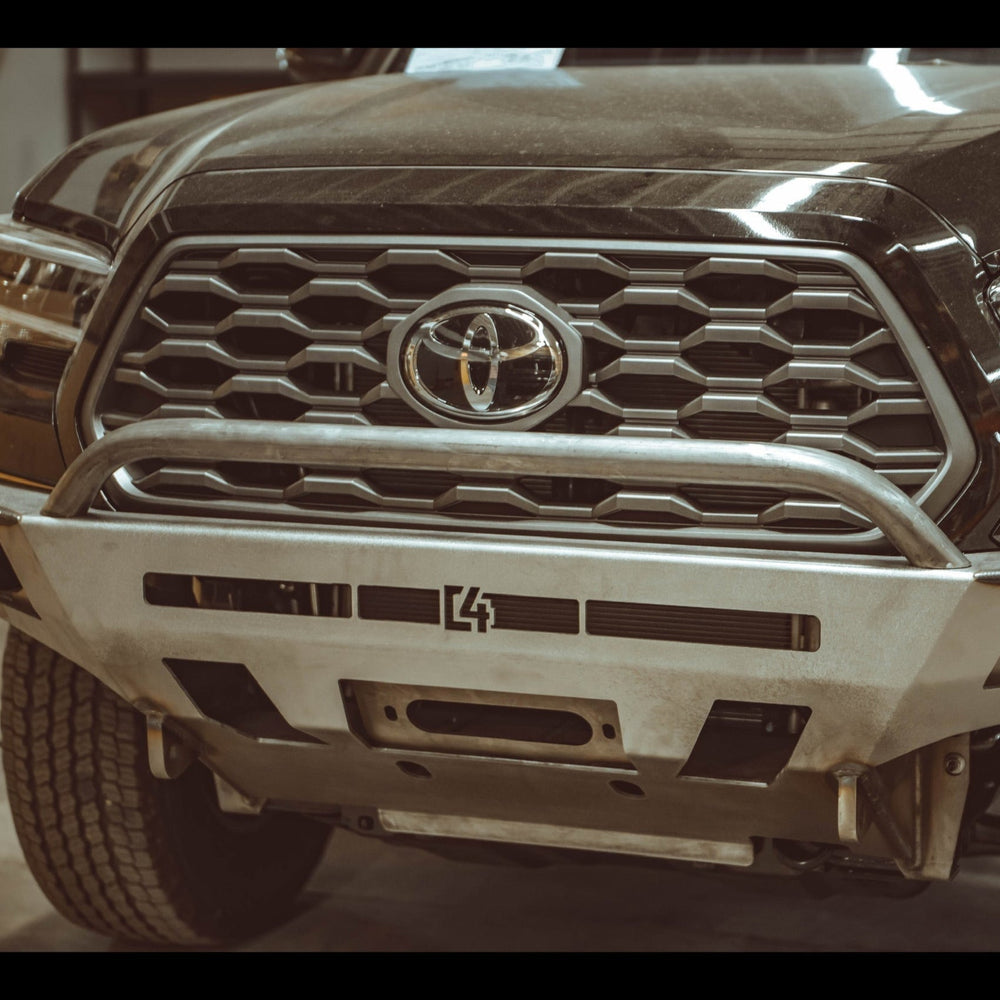 Close-up of the front mid-height bull bar for the C4 Overland bumper.