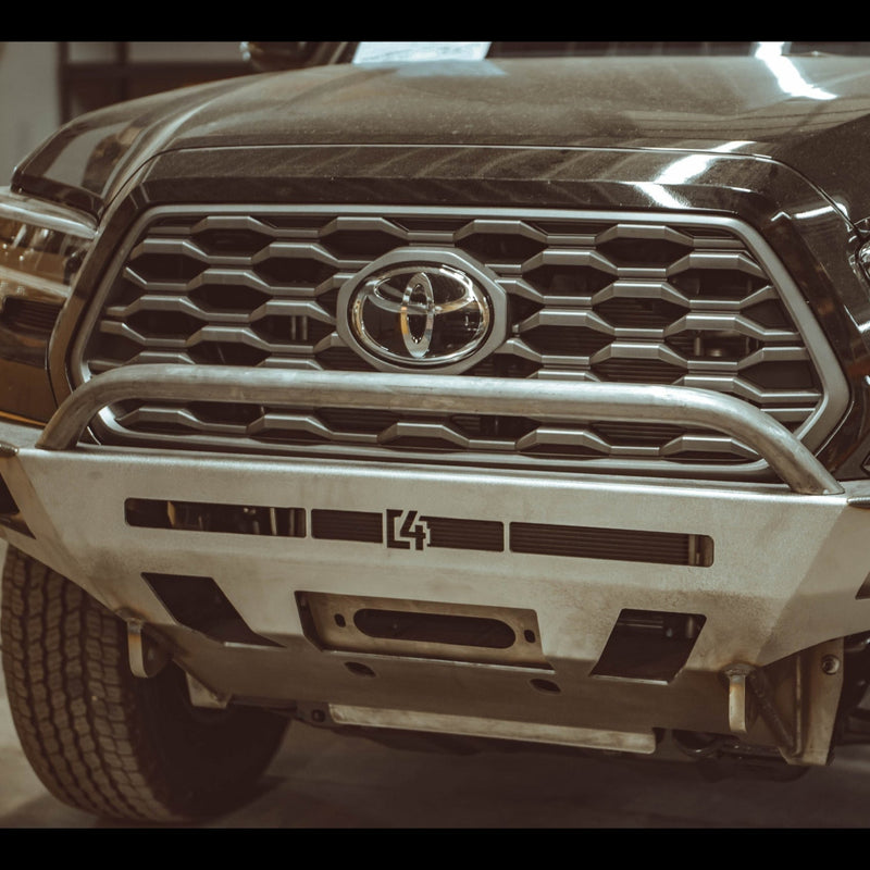 Close-up of the front mid-height bull bar for the C4 Overland bumper.