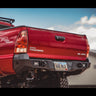 Lower angle view of the C4 Overland rear bumper for the 2nd Gen Tacoma showing the structure of the bottom surfaces of the bumper.