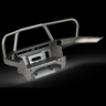 Rear view of a digital rendering of the C4 Overland bumper with full-height bull bar and headlight hoops. 