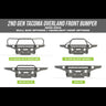 Compilation of digital renderings showing the four bull bar variations available for the 2nd Gen Tacoma Overland front bumper - no bull bar, mid-height bull bar, full-height bull bar with tube gussets and full-height bull bar with headlight hoops.