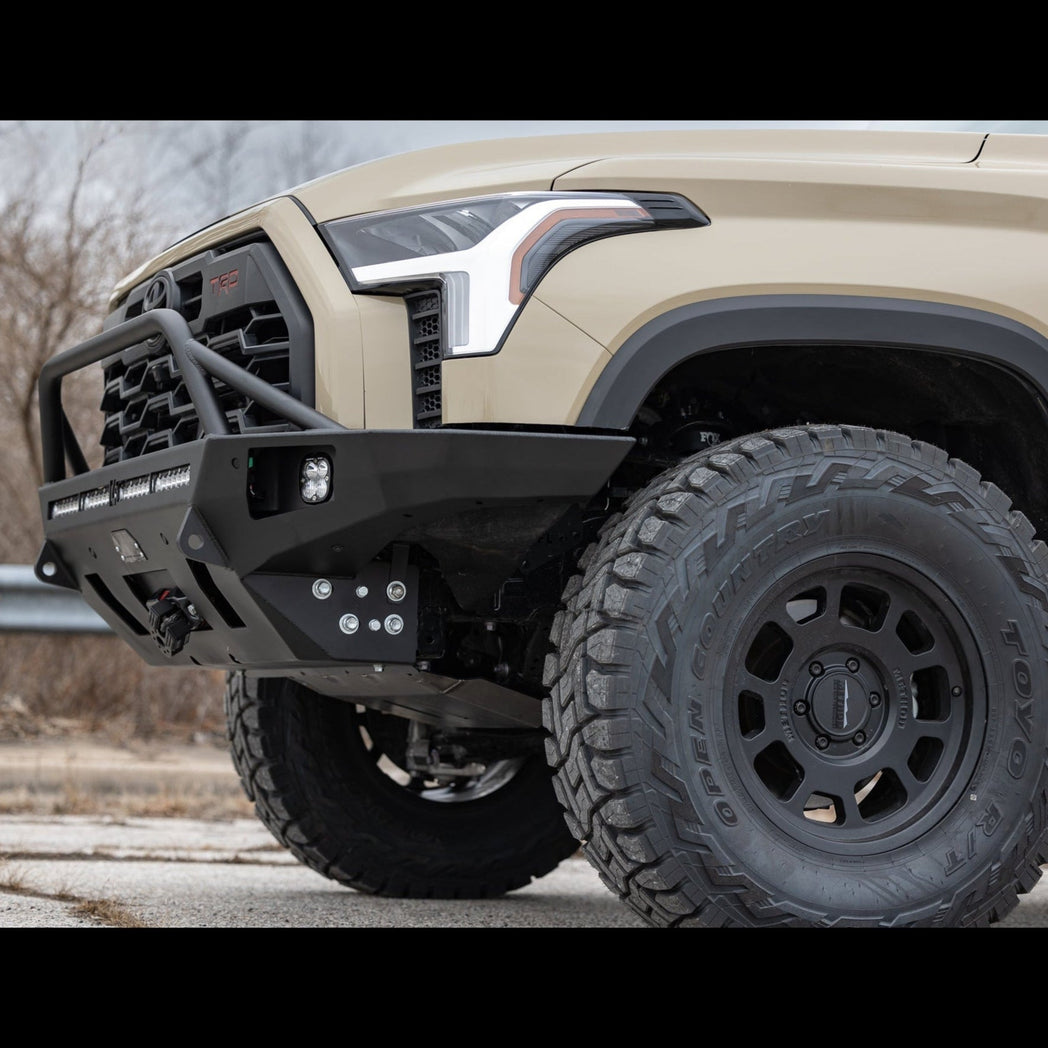 Quartering side view of the Toyota Tundra Overland bumper made by C4 Fabrication for the 3rd Gen Tundra.