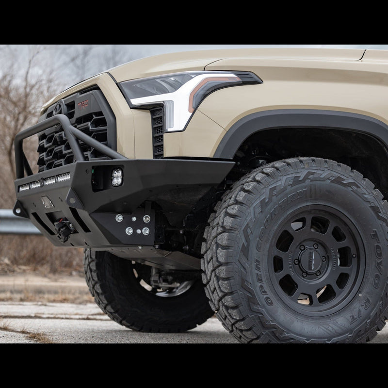 Quartering side view of the Toyota Tundra Overland bumper made by C4 Fabrication for the 3rd Gen Tundra.
