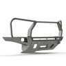 Digital rendering showing the C4 Overland front bumper with full-height bull bar and headlight hoops. 