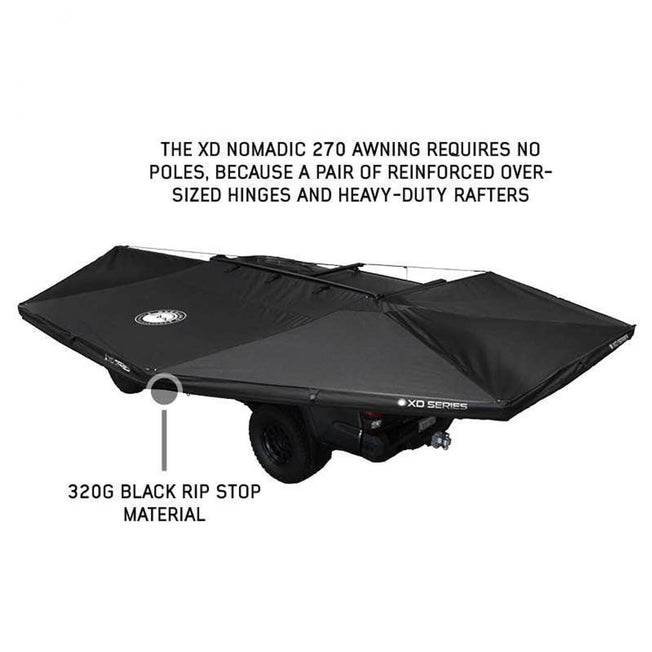 OVS XD Nomadic 270 Degree Awning W/Lights & Black Out - Black Body, Grey Trim & Black Travel Cover