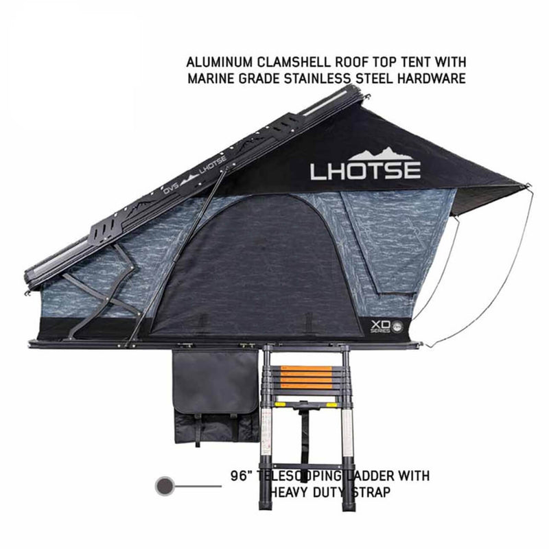 XD Lhotse Clam Shell Aluminum Hard Shell Roof Top Tent, Blue Body & Black Rainfly
