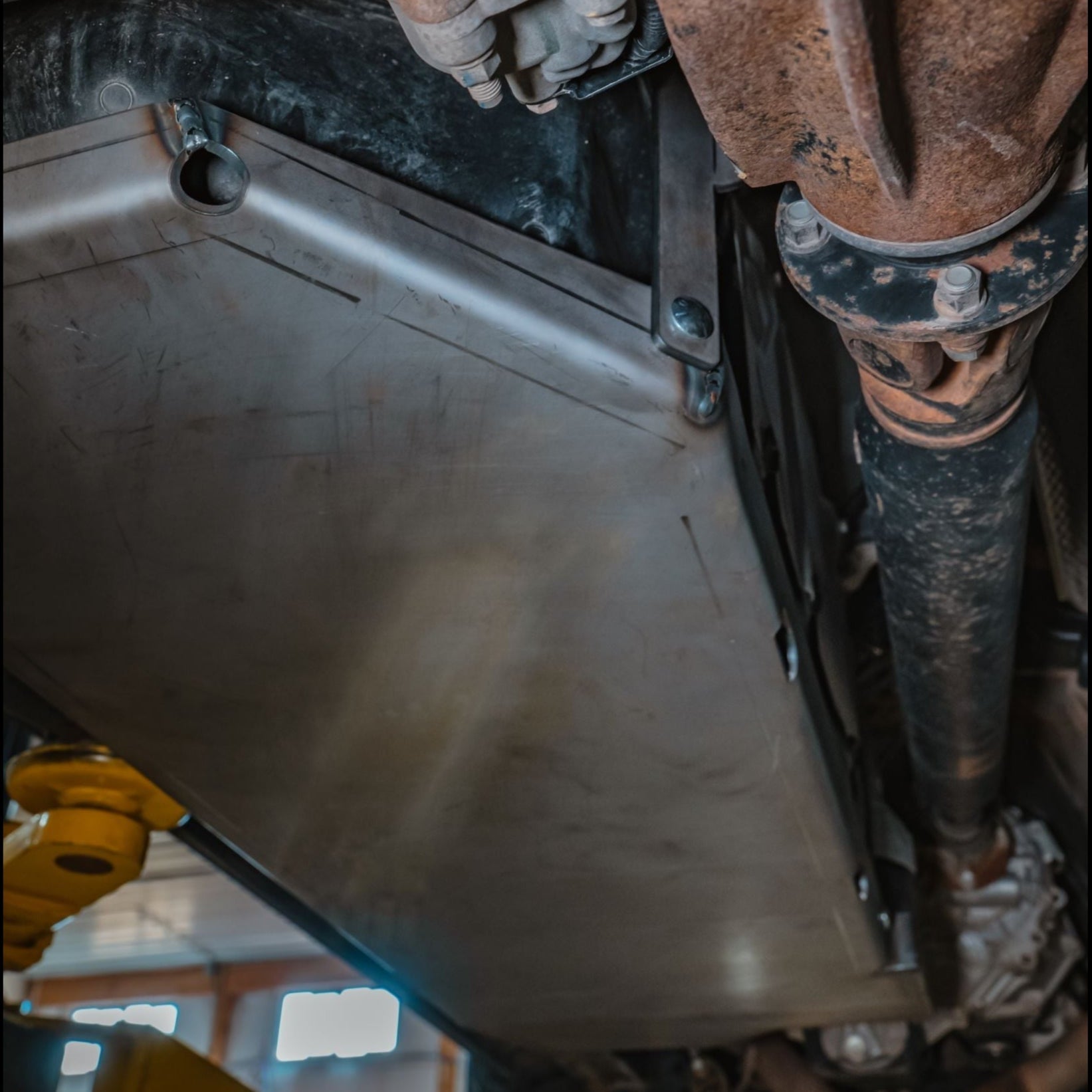 Additional bottom view of fuel tank skid plate on a 4Runner (5th Gen)