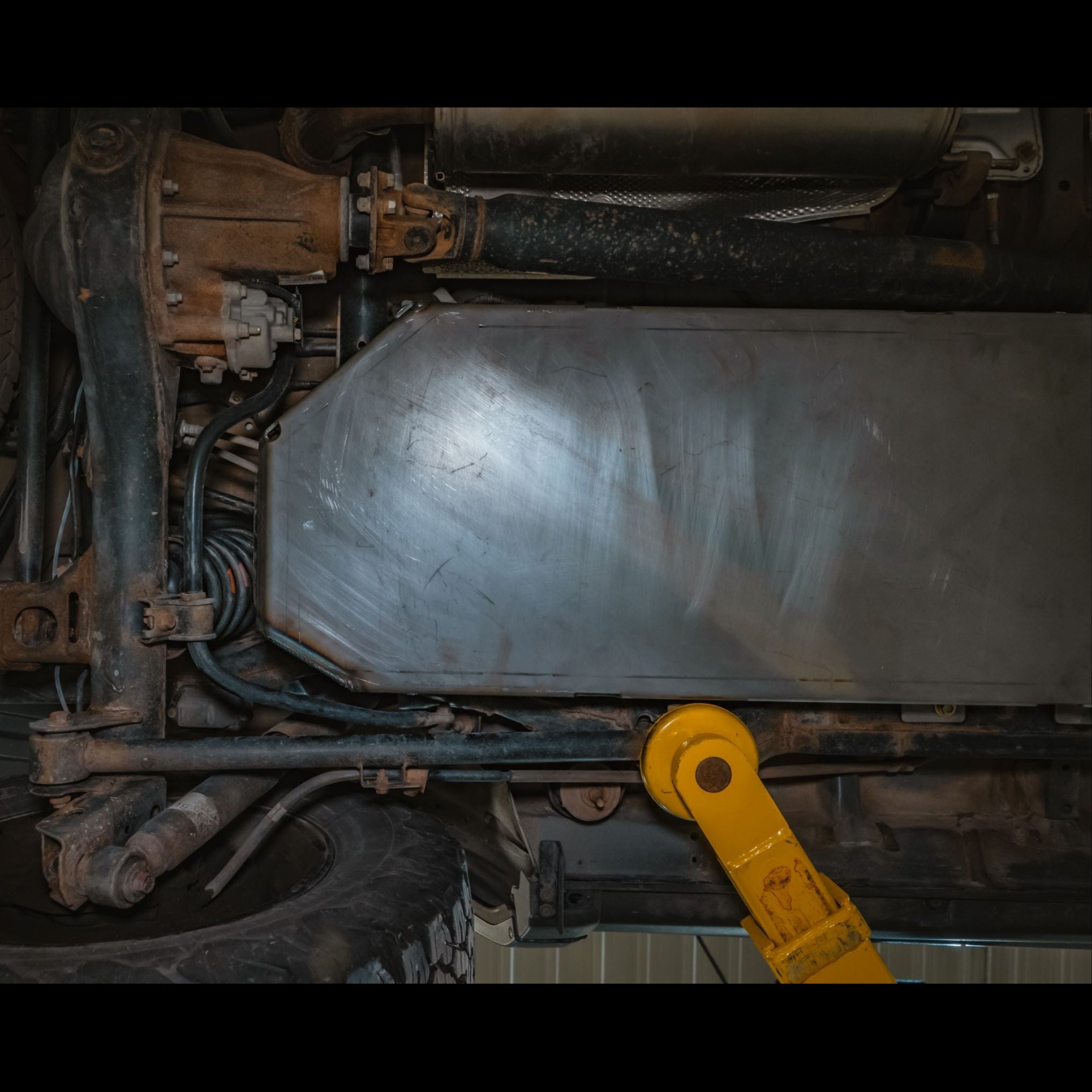 Bottom view of 4Runner fuel tank skid plate (5th Gen)