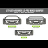 Digital renderings showing the available bull bar options for the C4 Lo-Pro winch bumper for the 5th Gen 4Runner to include no bull bar, mid-height bull bar and full-height bull bar with plate gussets.