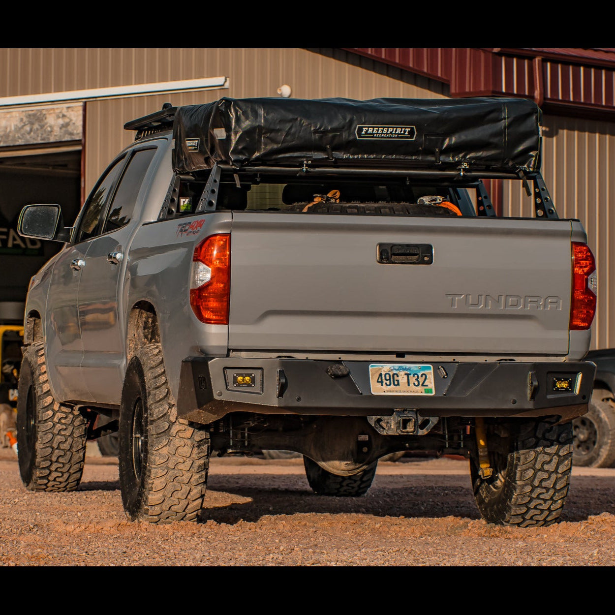 Second angle of the C4 Overland bumper installed on a modified 2014-2021 Toyota Tundra.