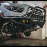 Close-up of the Hybrid bumper with full-height bull bar with tube gusset.