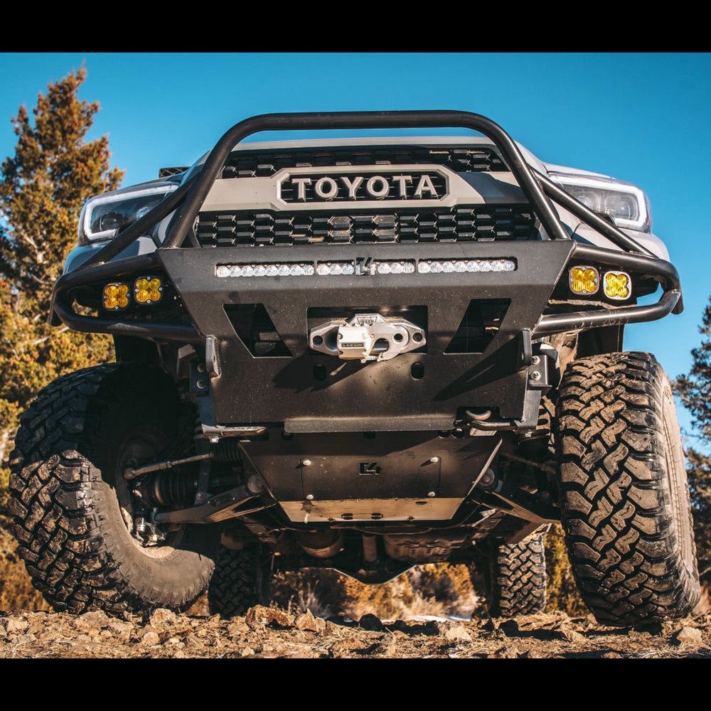 Low angle of the C4 Hybrid bumper and front skid plate.