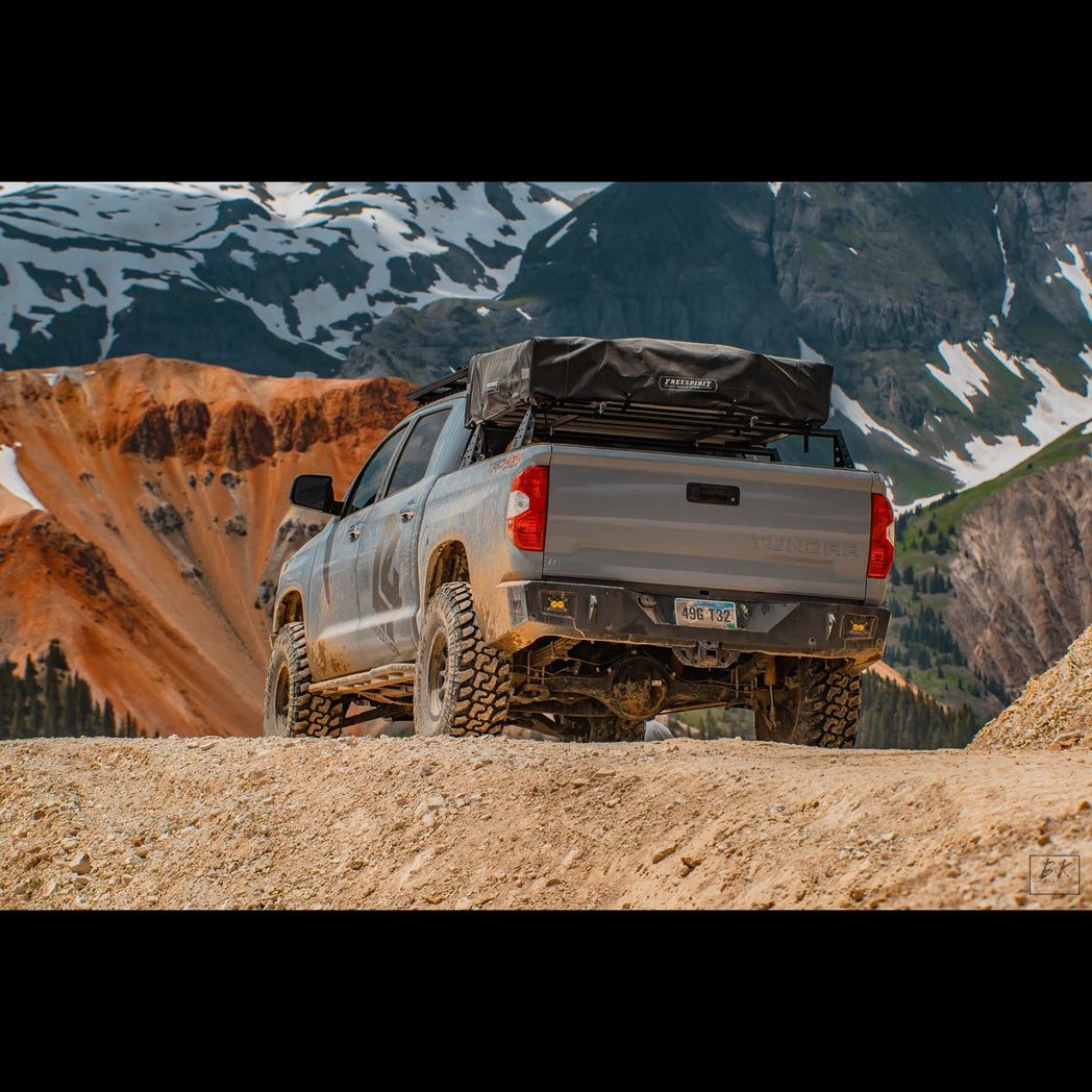Low angle of the C4 Overland bumper for the 2014-2021 Tundra.