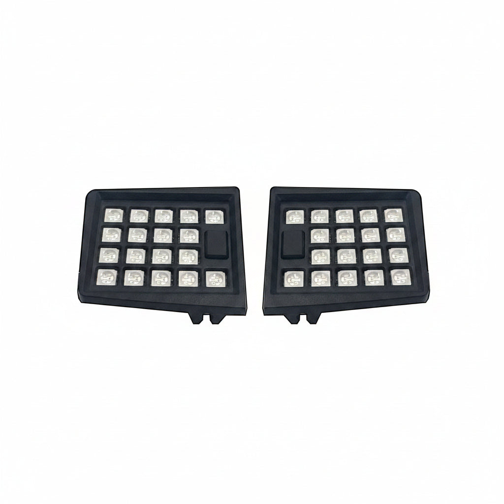 Two LED map lights with a black housing and clear lens, designed for a vehicle's interior.