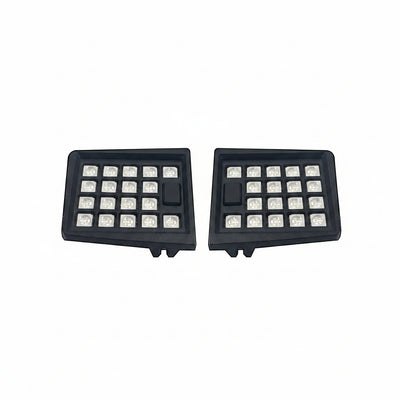 Two LED map lights with a black housing and clear lens, designed for a vehicle's interior.